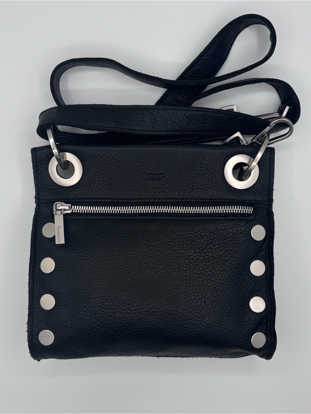 Hammitt | Black Leather Tony w/ Brushed Silver Hardware Crossbody Purse